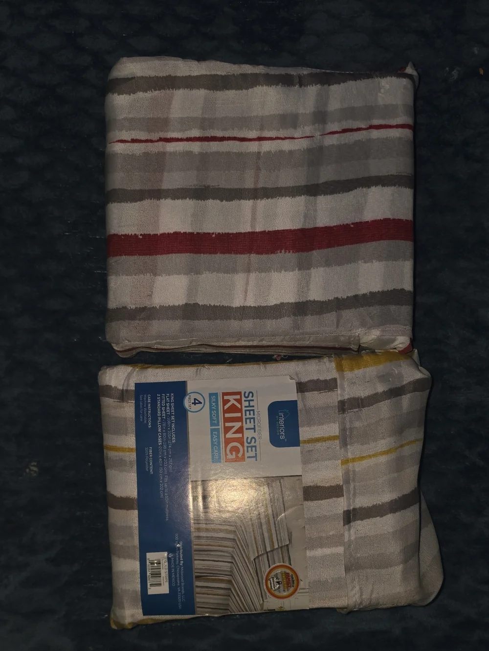 Mainstays King Sheet Set - Gray, Red, Yellow Striped